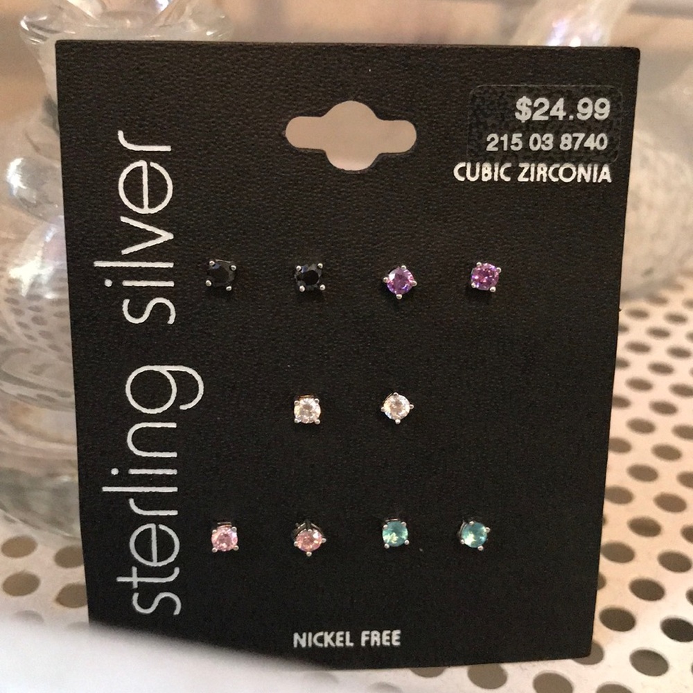 NWT Sterling Silver Cubic Zirc. Studs, Multicolor